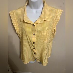 Yellow Gingham Button-Up Sleeveless Top